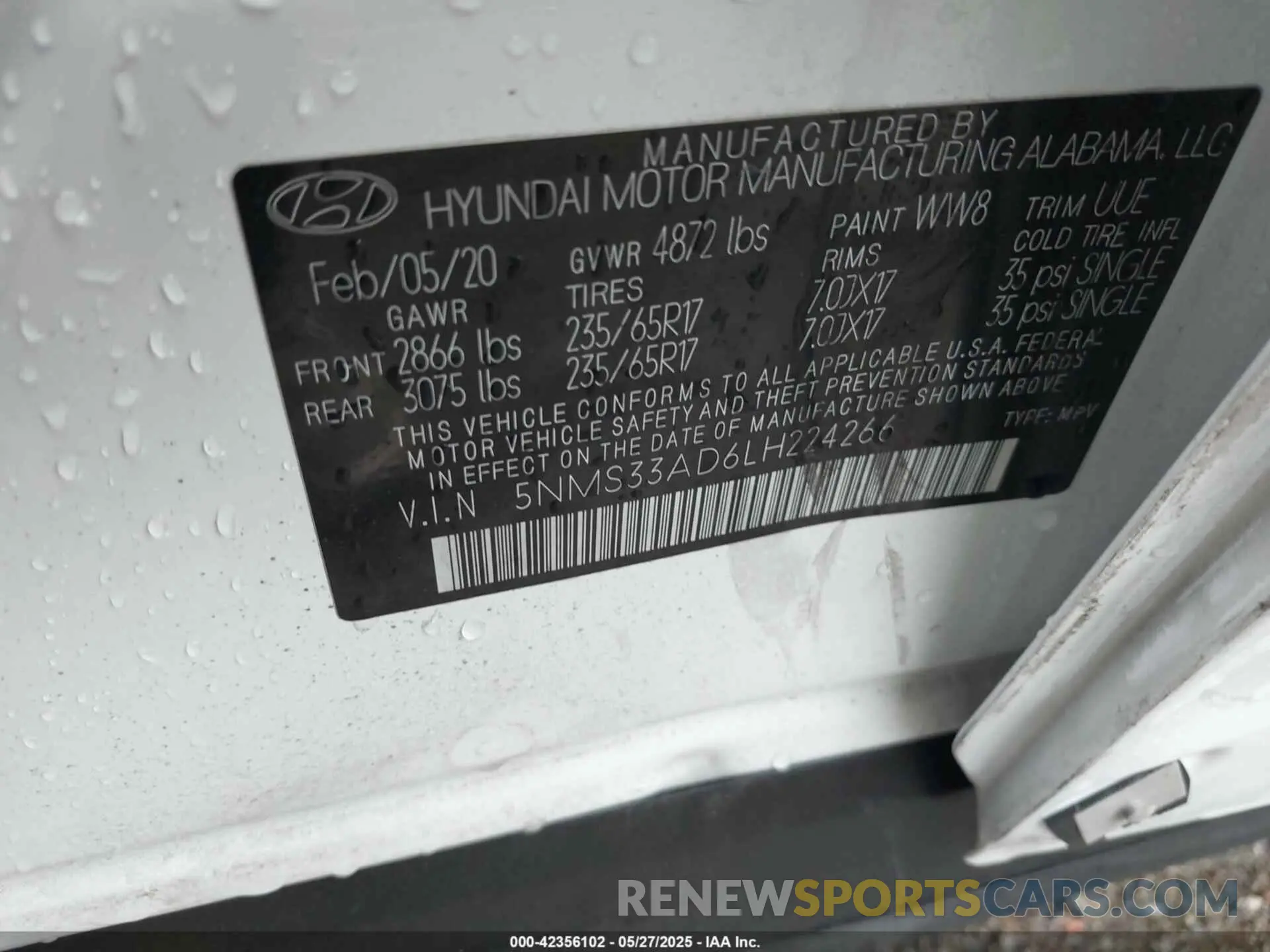 9 fotografías del automóvil dañado 5NMS33AD6LH224266 HYUNDAI SANTA FE 2020