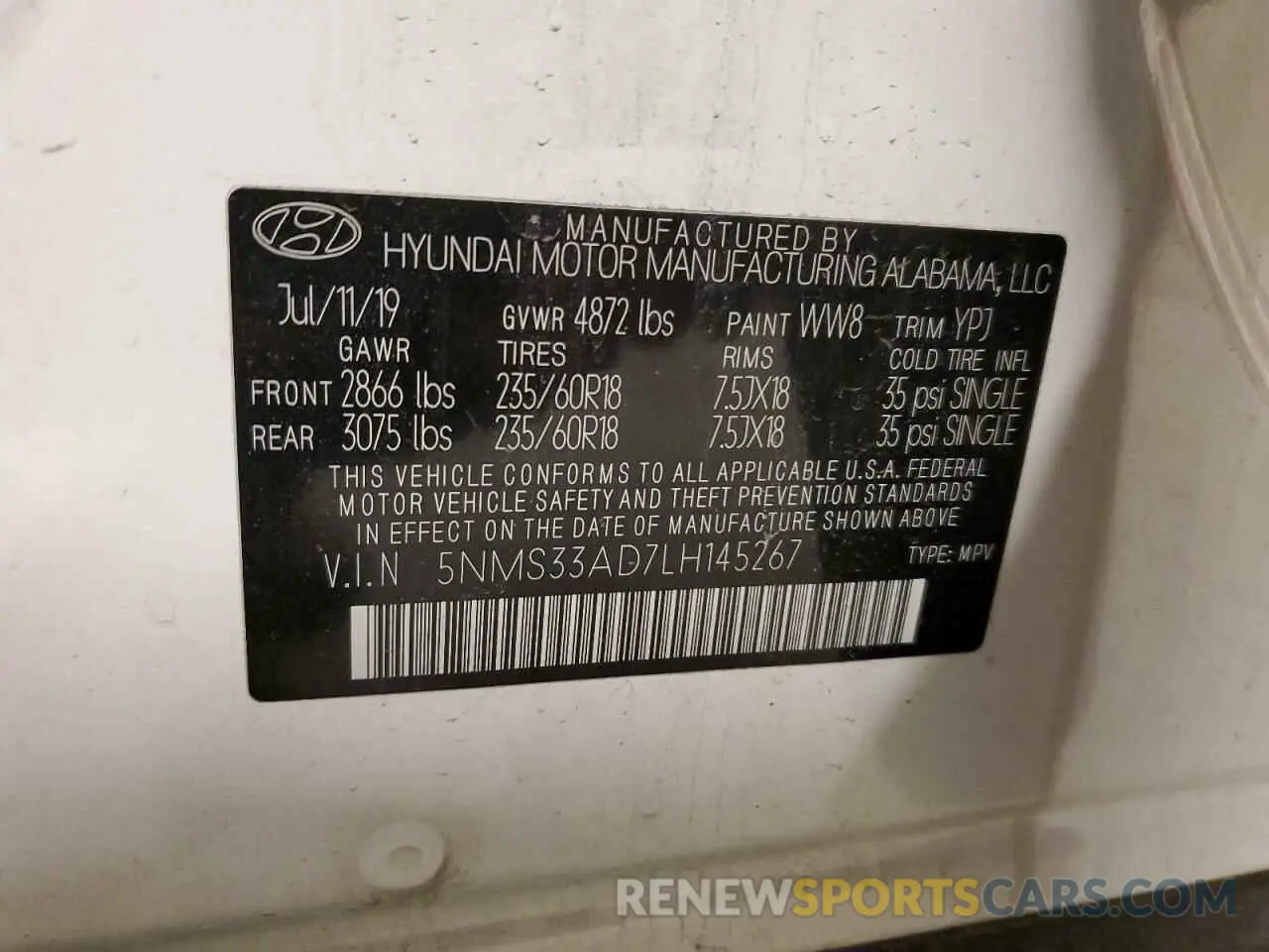 14 fotografías del automóvil dañado 5NMS33AD7LH145267 HYUNDAI SANTA FE 2020