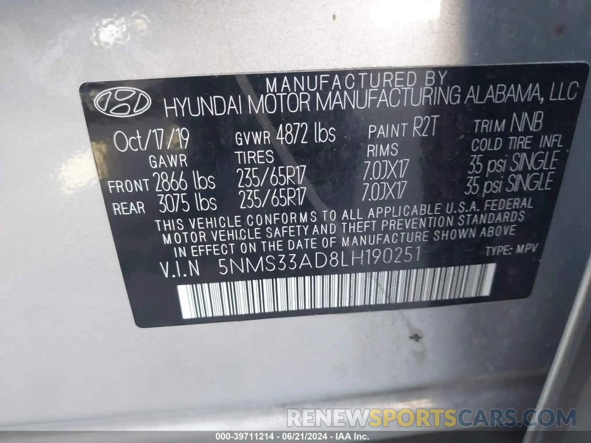 9 fotografías del automóvil dañado 5NMS33AD8LH190251 HYUNDAI SANTA FE 2020