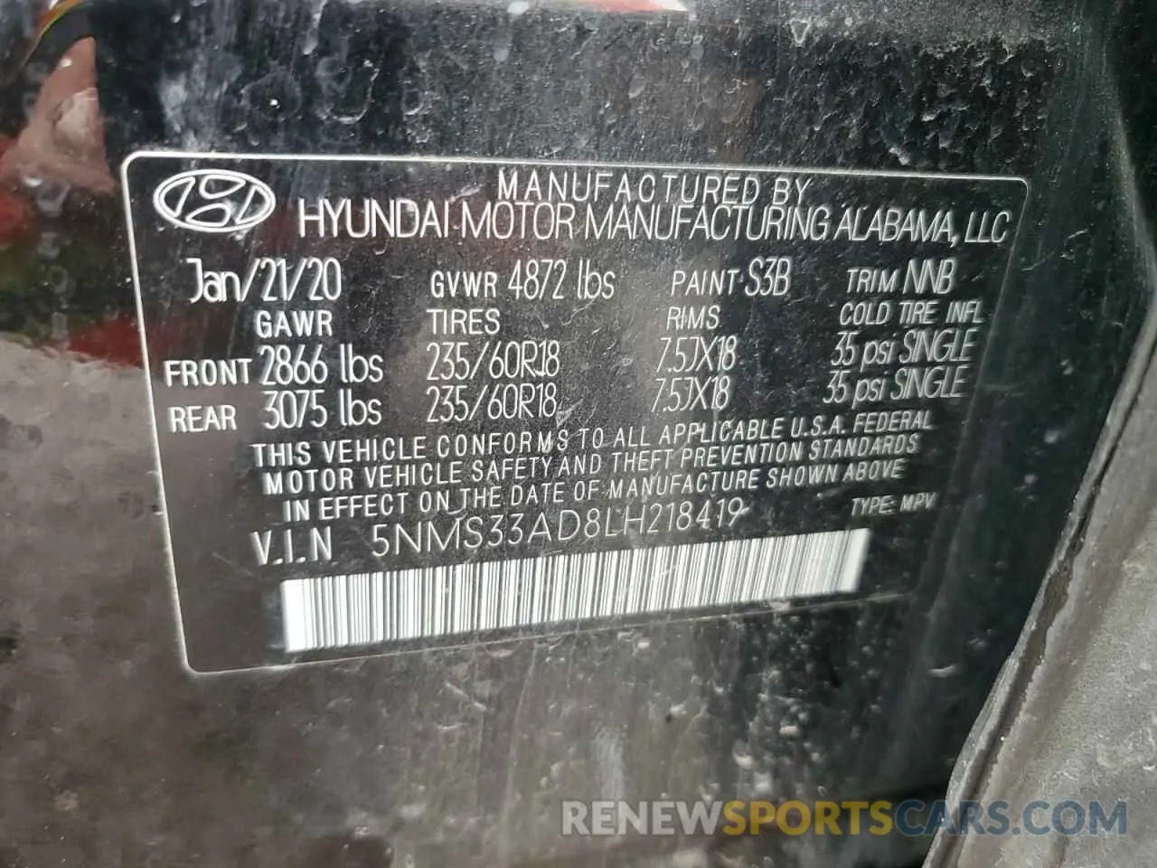 15 fotografías del automóvil dañado 5NMS33AD8LH218419 HYUNDAI SANTA FE 2020