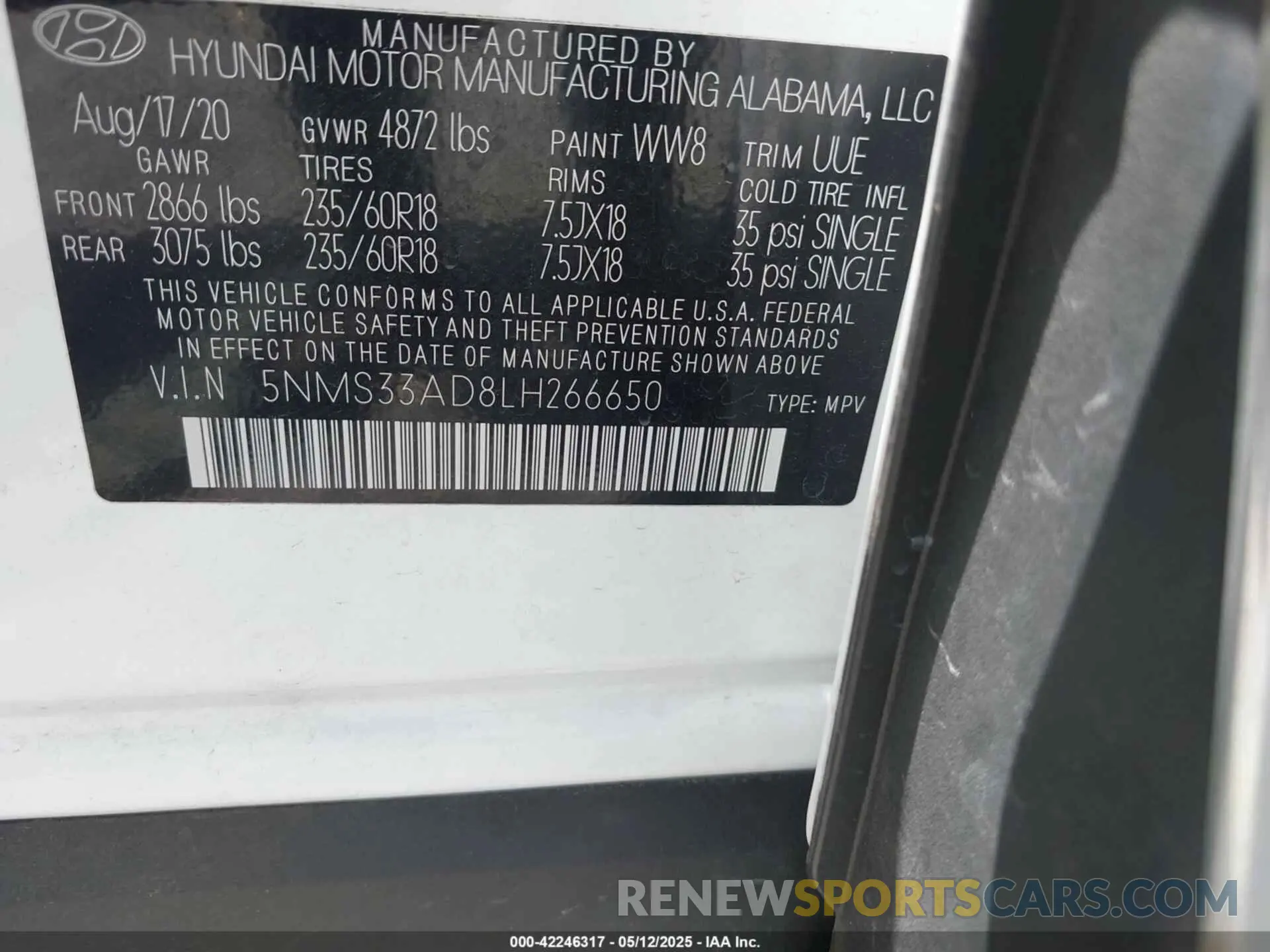 9 fotografías del automóvil dañado 5NMS33AD8LH266650 HYUNDAI SANTA FE 2020