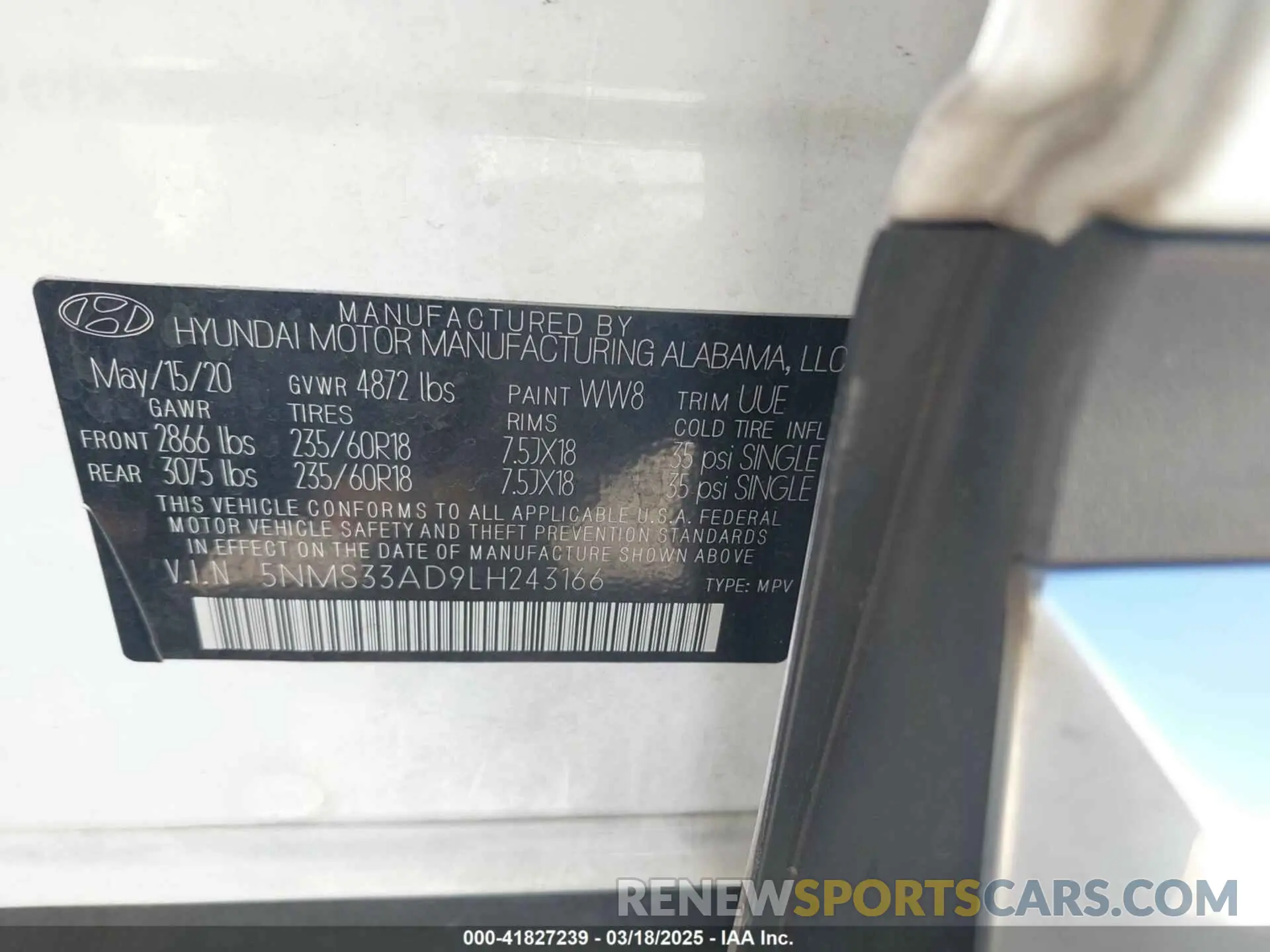 9 fotografías del automóvil dañado 5NMS33AD9LH243166 HYUNDAI SANTA FE 2020