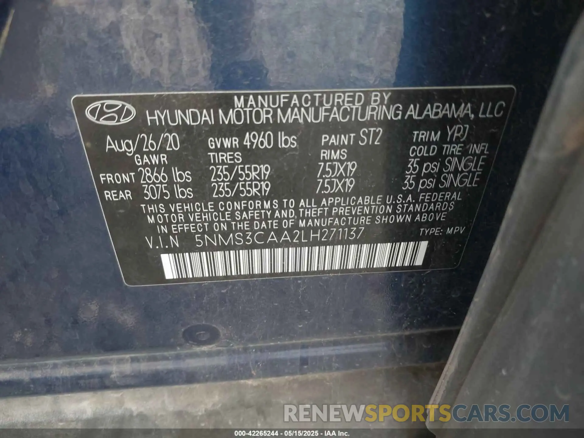 9 fotografías del automóvil dañado 5NMS3CAA2LH271137 HYUNDAI SANTA FE 2020