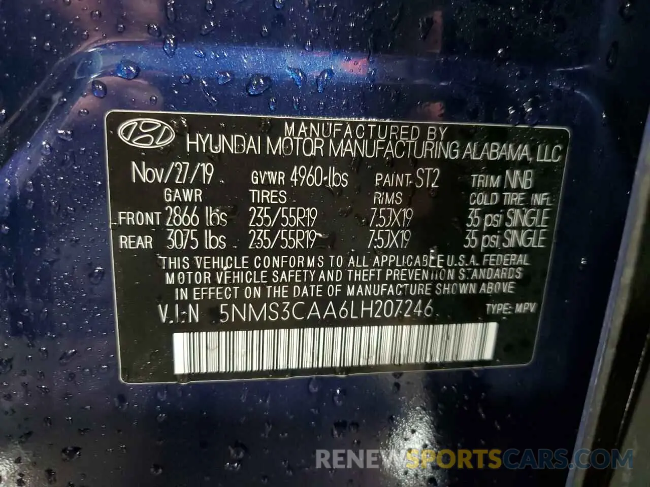 13 fotografías del automóvil dañado 5NMS3CAA6LH207246 HYUNDAI SANTA FE 2020