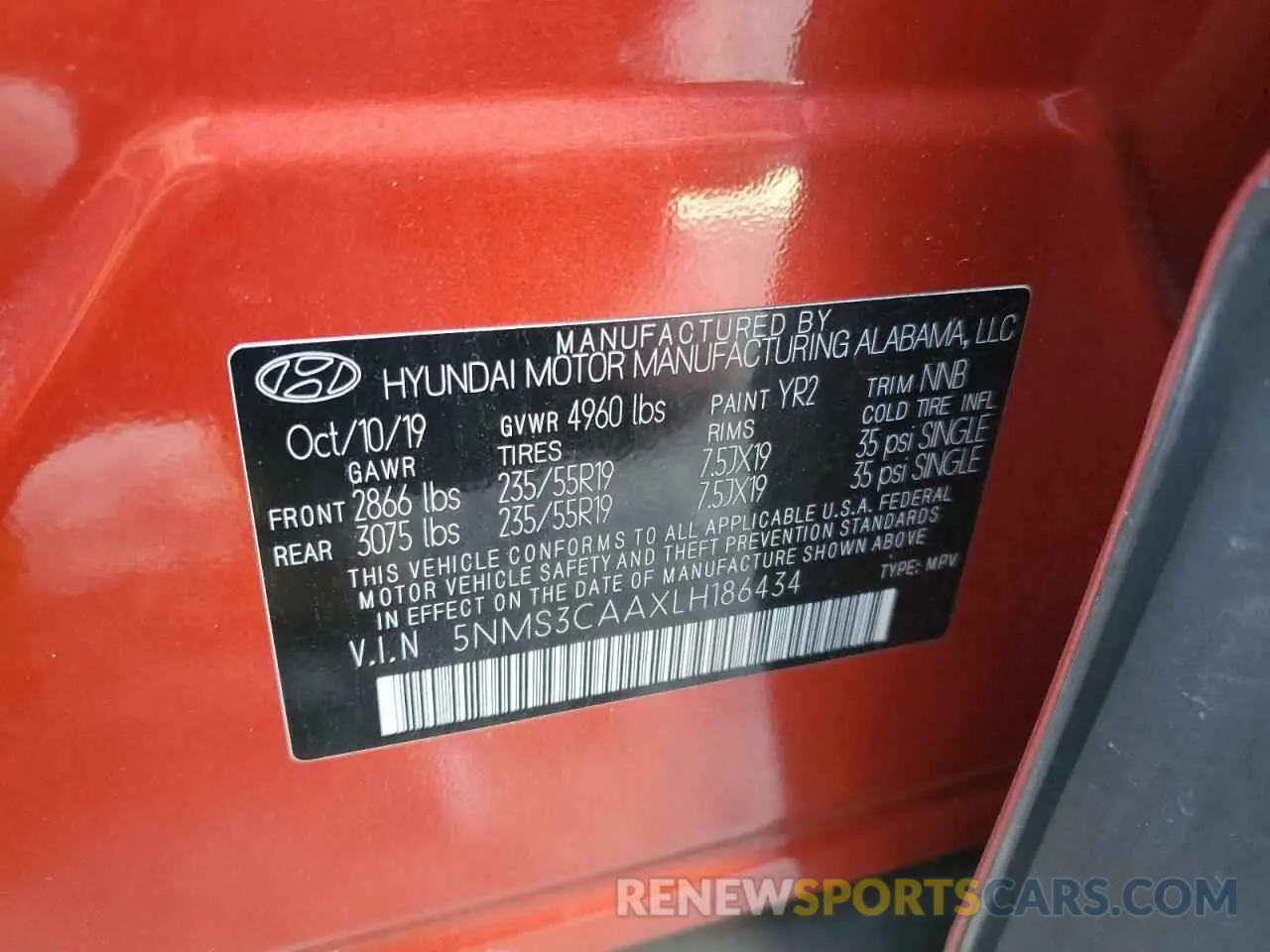 13 fotografías del automóvil dañado 5NMS3CAAXLH186434 HYUNDAI SANTA FE 2020