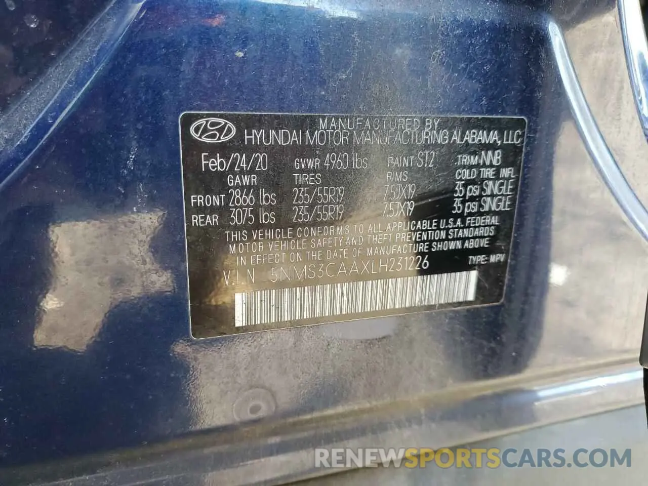 13 fotografías del automóvil dañado 5NMS3CAAXLH231226 HYUNDAI SANTA FE 2020