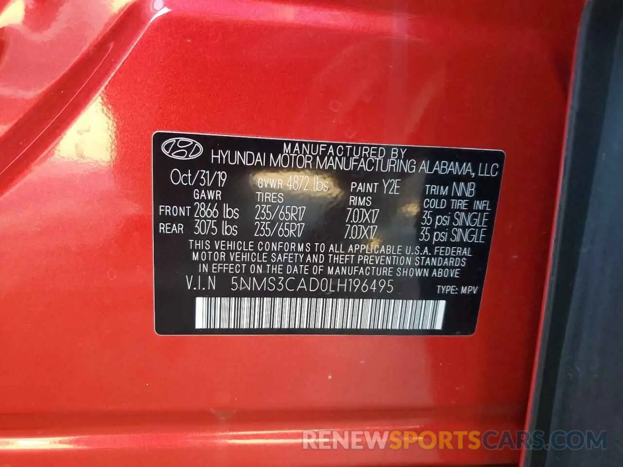 14 fotografías del automóvil dañado 5NMS3CAD0LH196495 HYUNDAI SANTA FE 2020