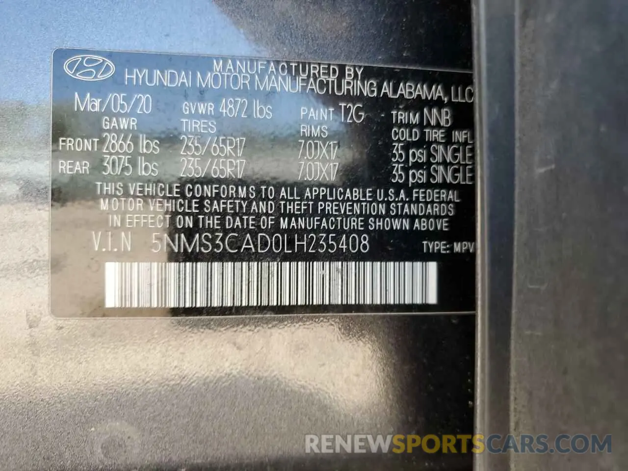 14 fotografías del automóvil dañado 5NMS3CAD0LH235408 HYUNDAI SANTA FE 2020
