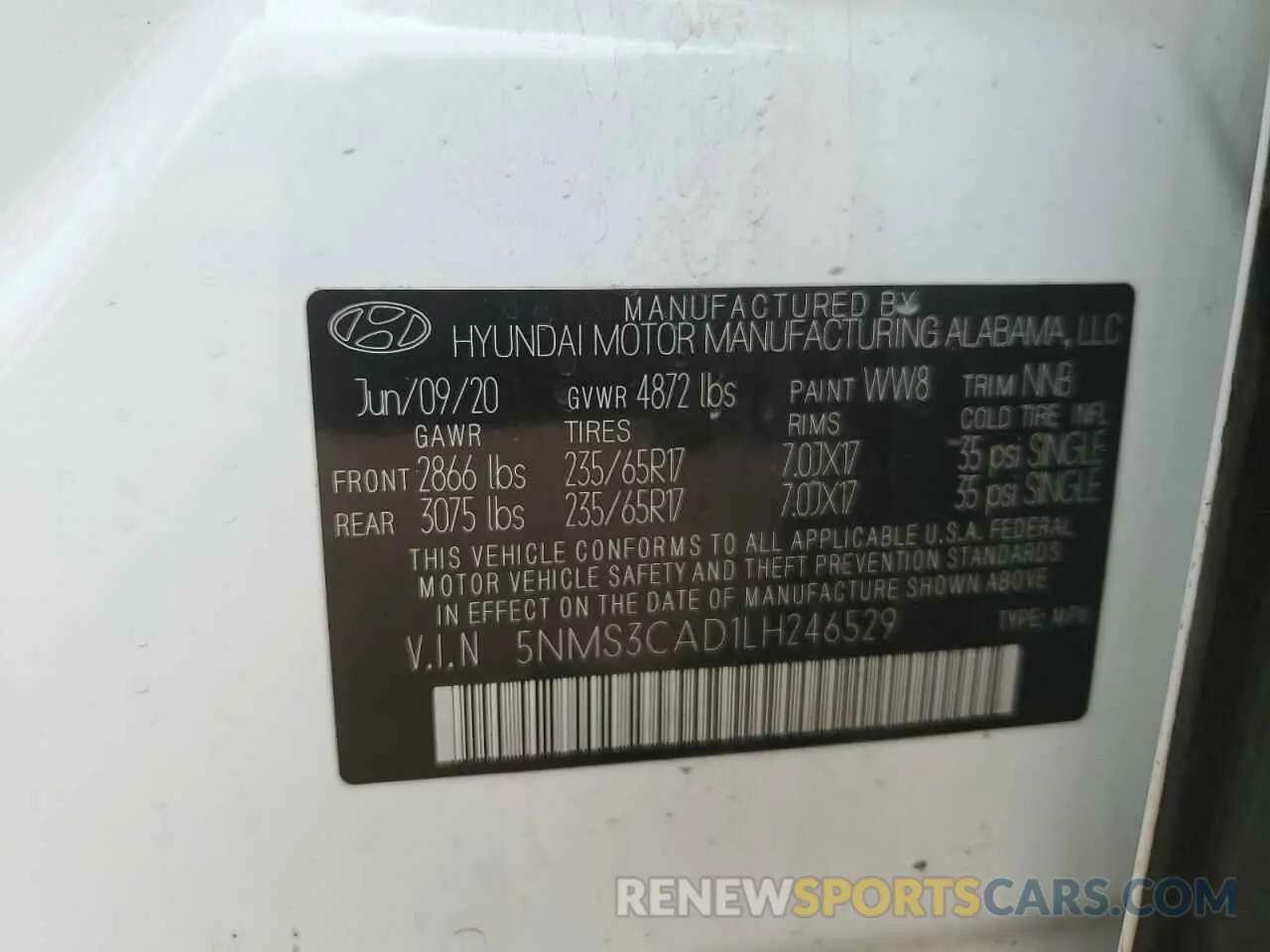 13 fotografías del automóvil dañado 5NMS3CAD1LH246529 HYUNDAI SANTA FE 2020