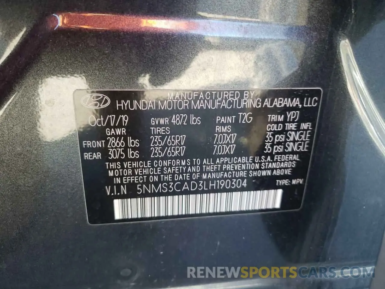 13 fotografías del automóvil dañado 5NMS3CAD3LH190304 HYUNDAI SANTA FE 2020