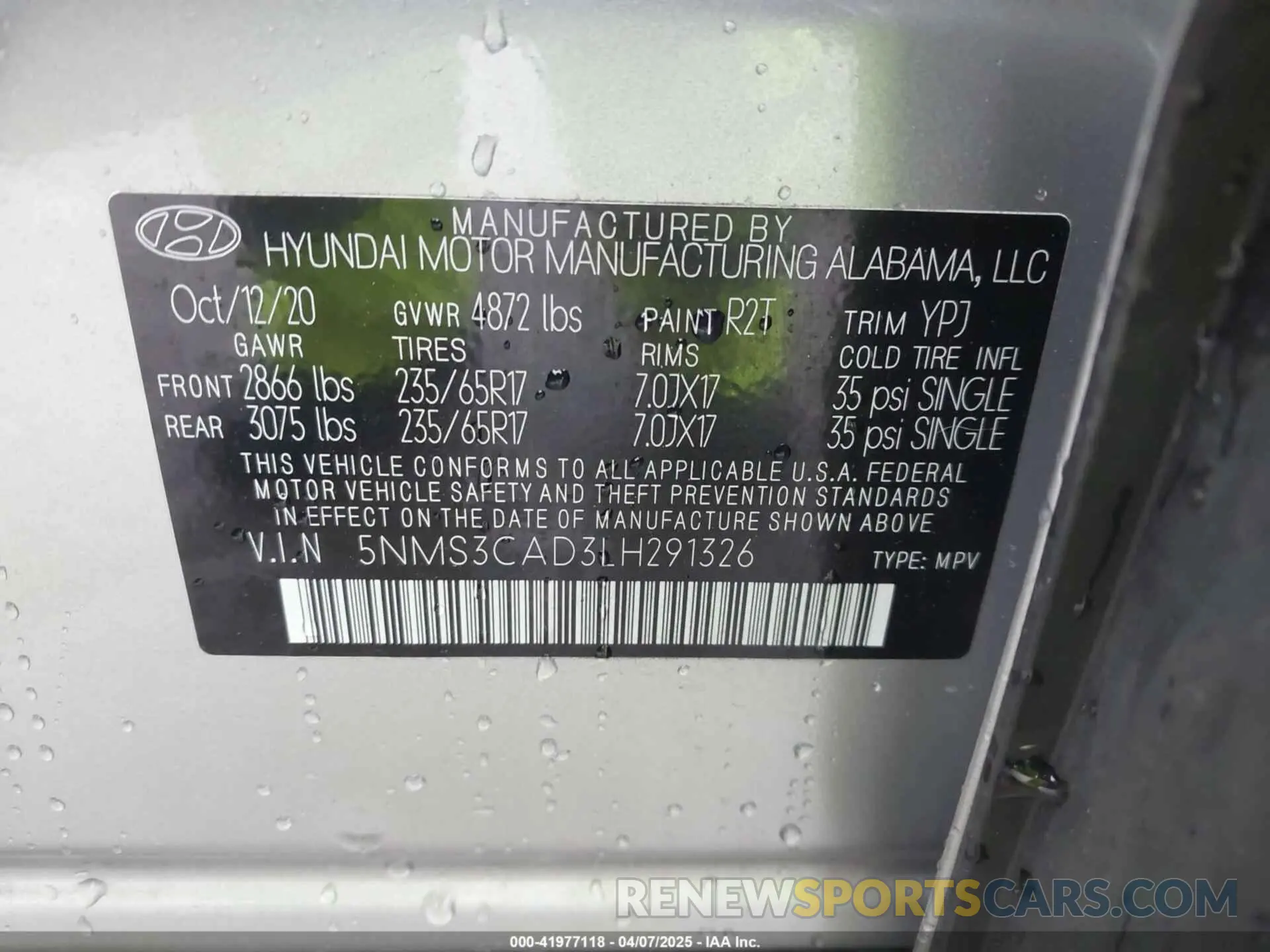9 fotografías del automóvil dañado 5NMS3CAD3LH291326 HYUNDAI SANTA FE 2020