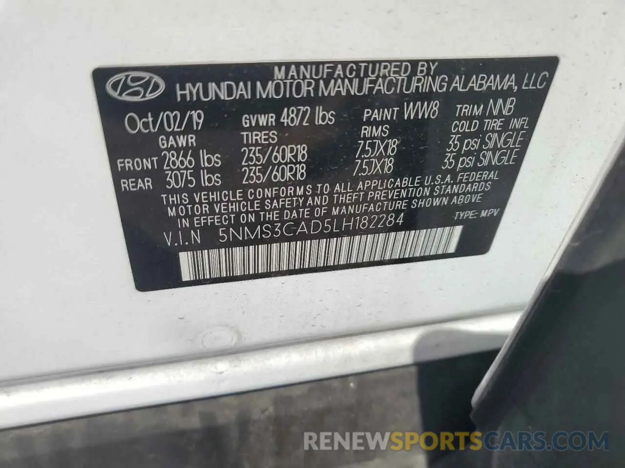 12 fotografías del automóvil dañado 5NMS3CAD5LH182284 HYUNDAI SANTA FE 2020