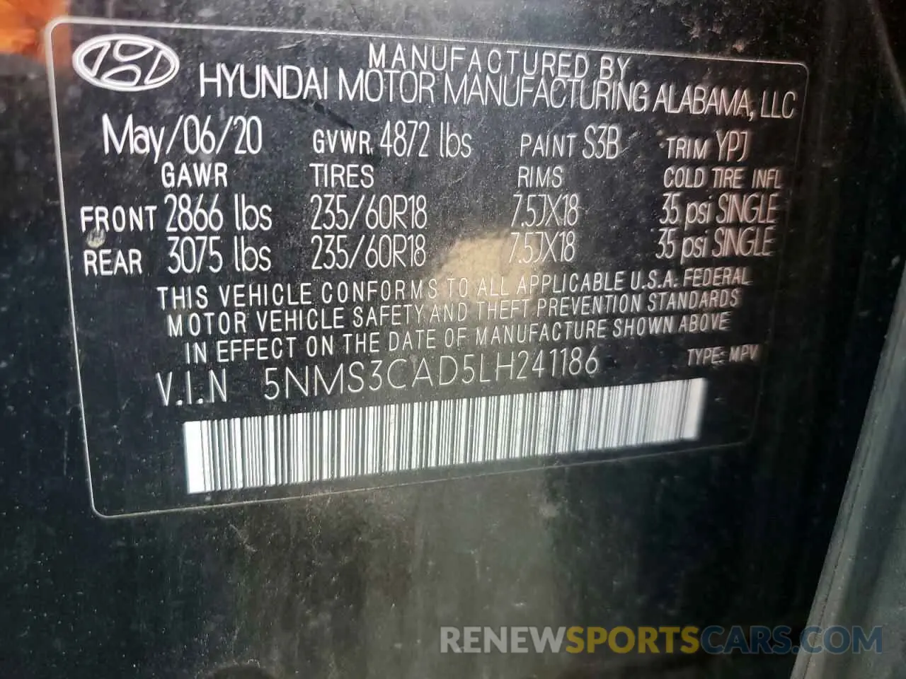 14 fotografías del automóvil dañado 5NMS3CAD5LH241186 HYUNDAI SANTA FE 2020