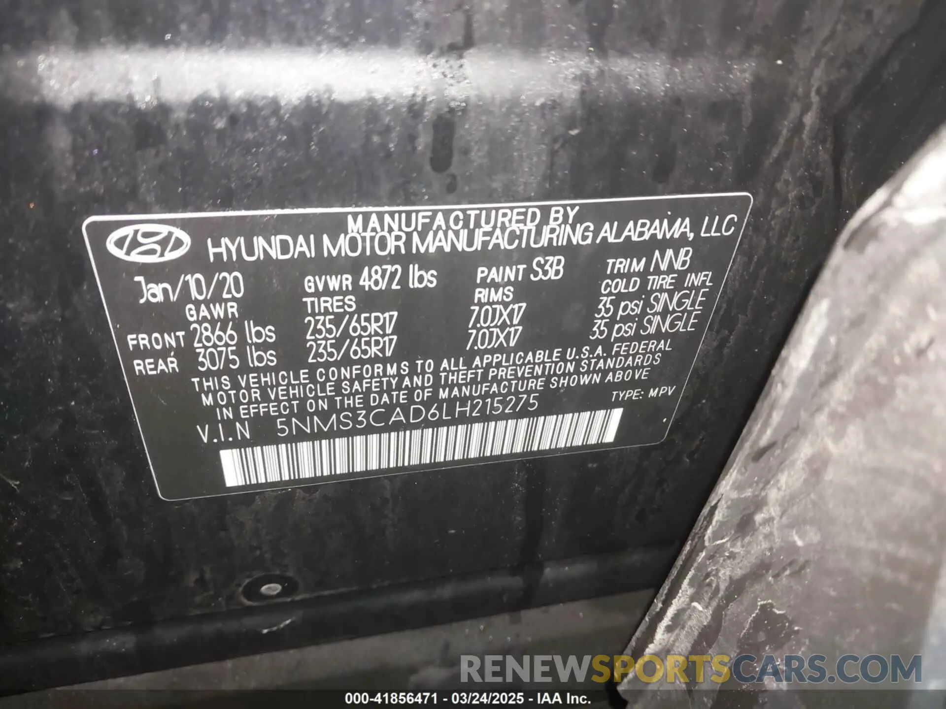 9 fotografías del automóvil dañado 5NMS3CAD6LH215275 HYUNDAI SANTA FE 2020