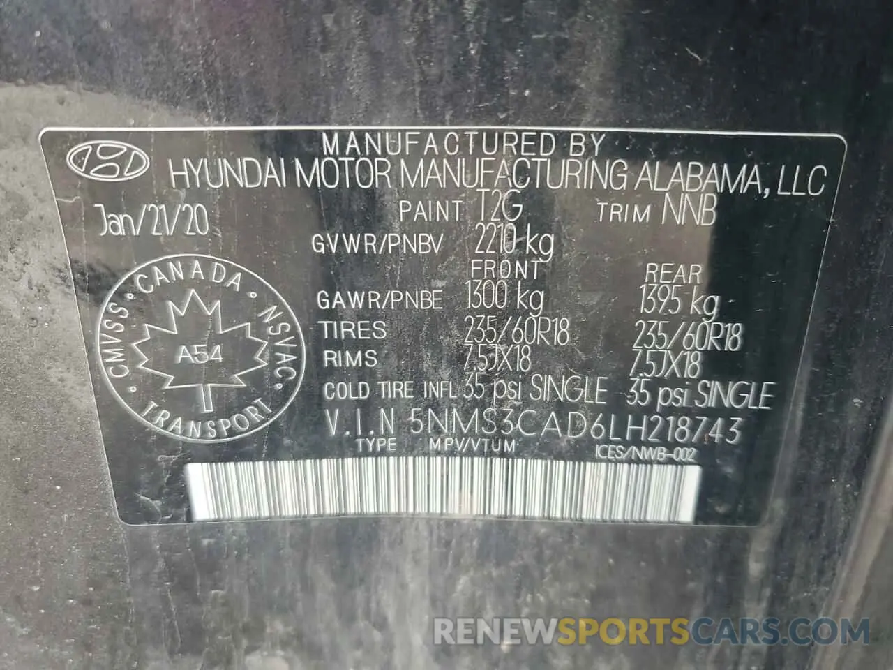 14 fotografías del automóvil dañado 5NMS3CAD6LH218743 HYUNDAI SANTA FE 2020