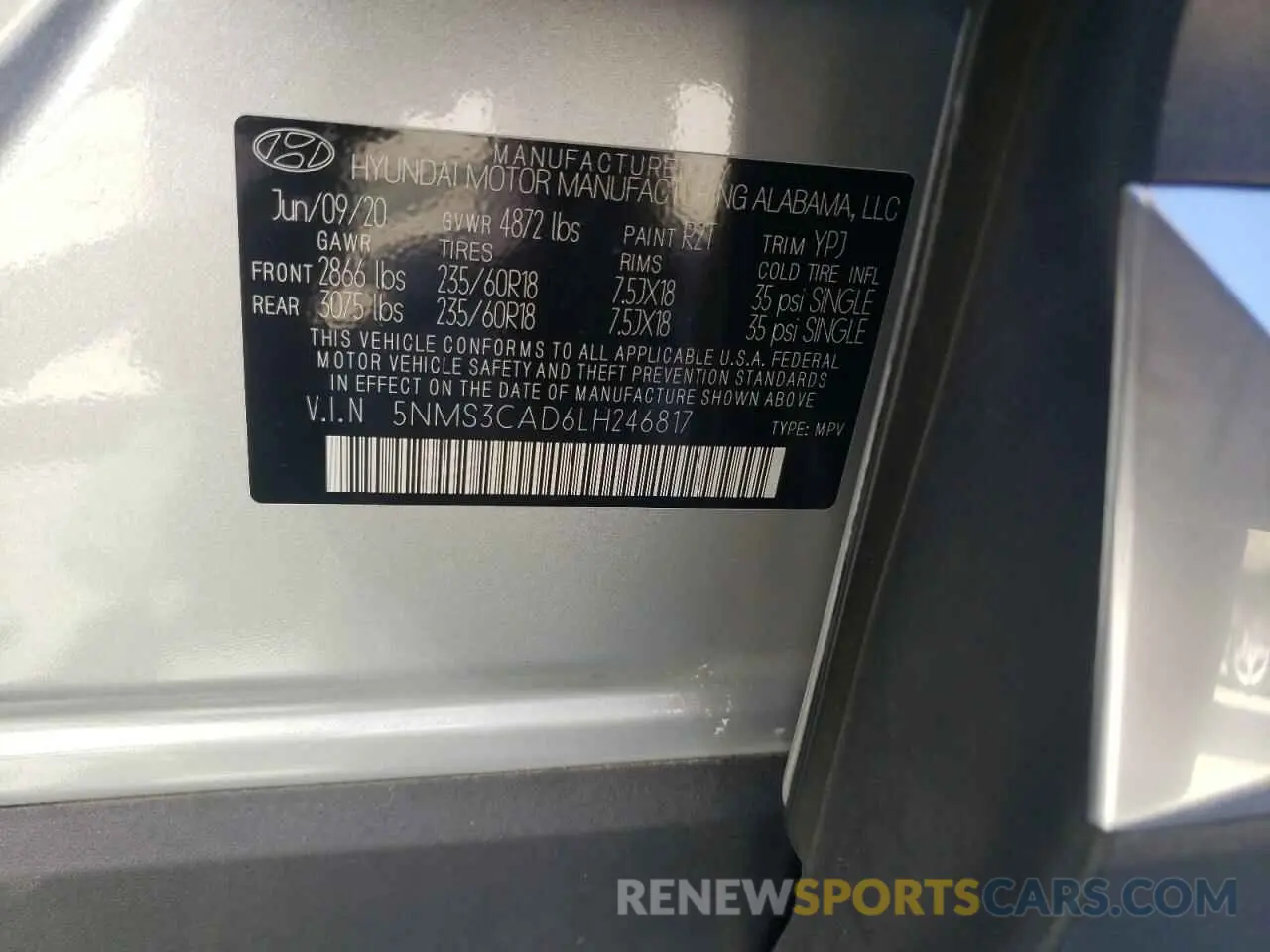 13 fotografías del automóvil dañado 5NMS3CAD6LH246817 HYUNDAI SANTA FE 2020