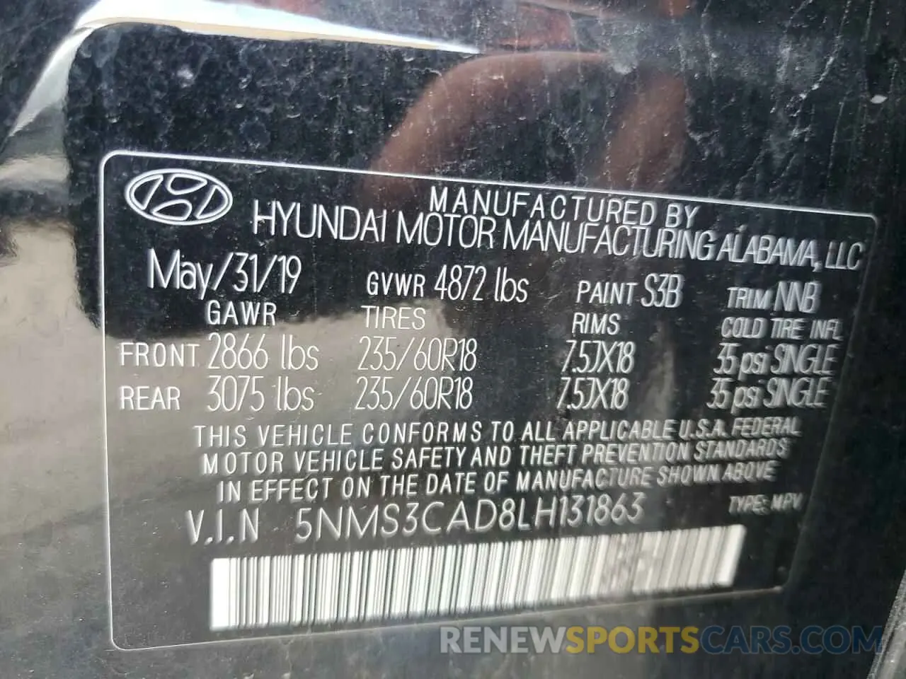 13 fotografías del automóvil dañado 5NMS3CAD8LH131863 HYUNDAI SANTA FE 2020