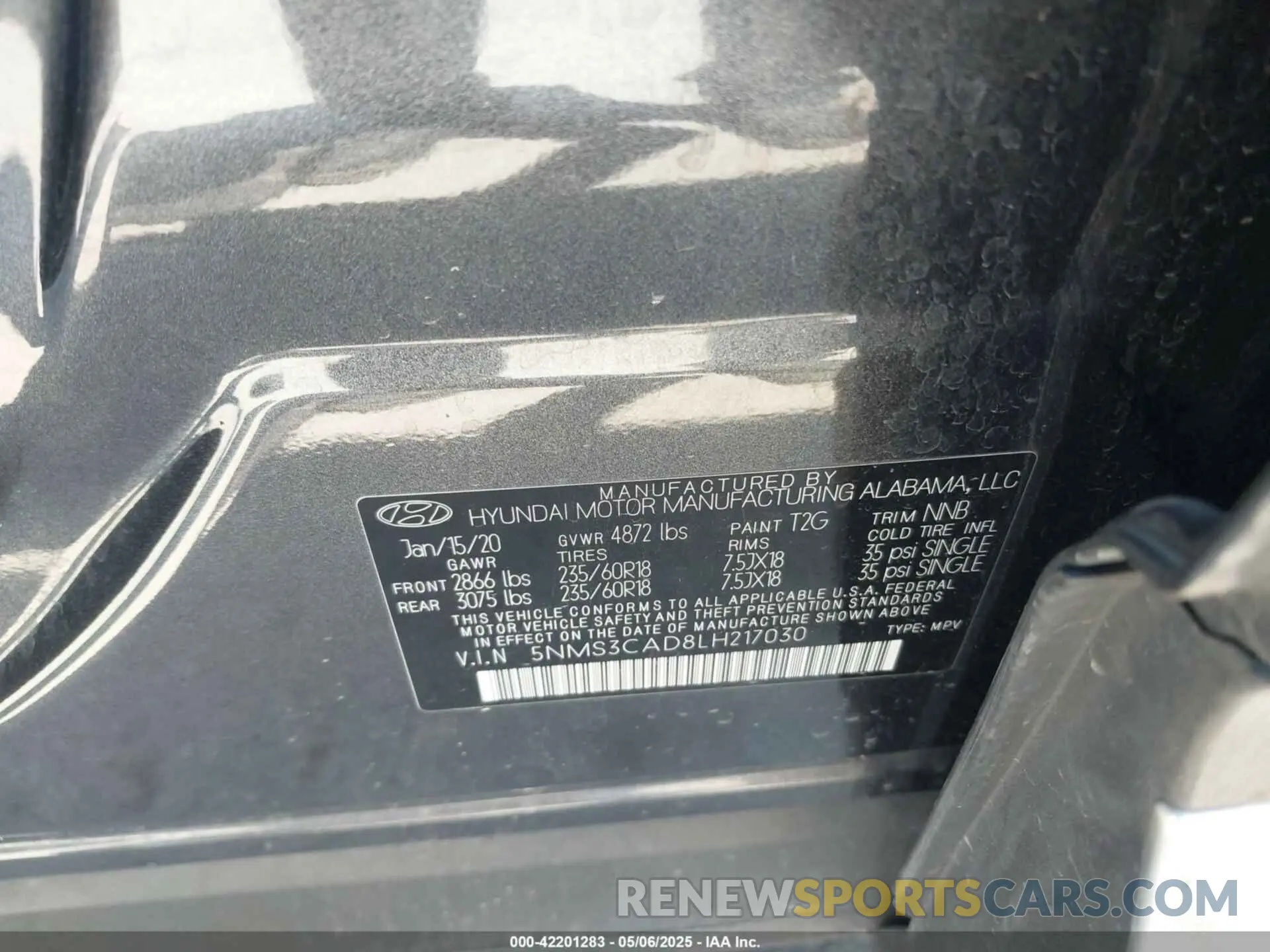 9 fotografías del automóvil dañado 5NMS3CAD8LH217030 HYUNDAI SANTA FE 2020