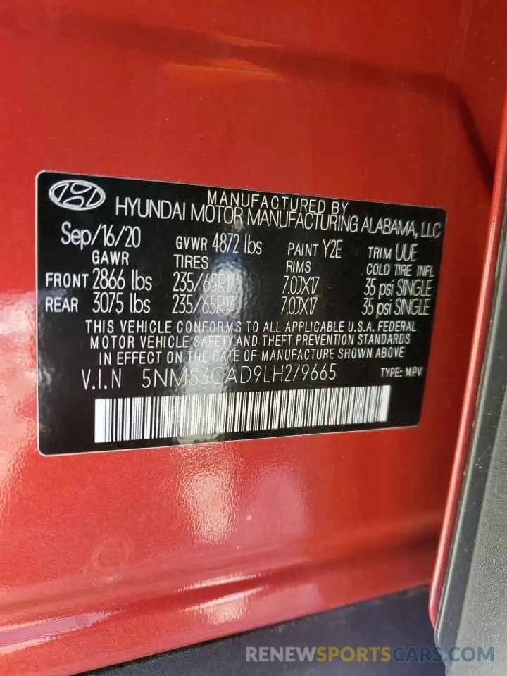 15 fotografías del automóvil dañado 5NMS3CAD9LH279665 HYUNDAI SANTA FE 2020