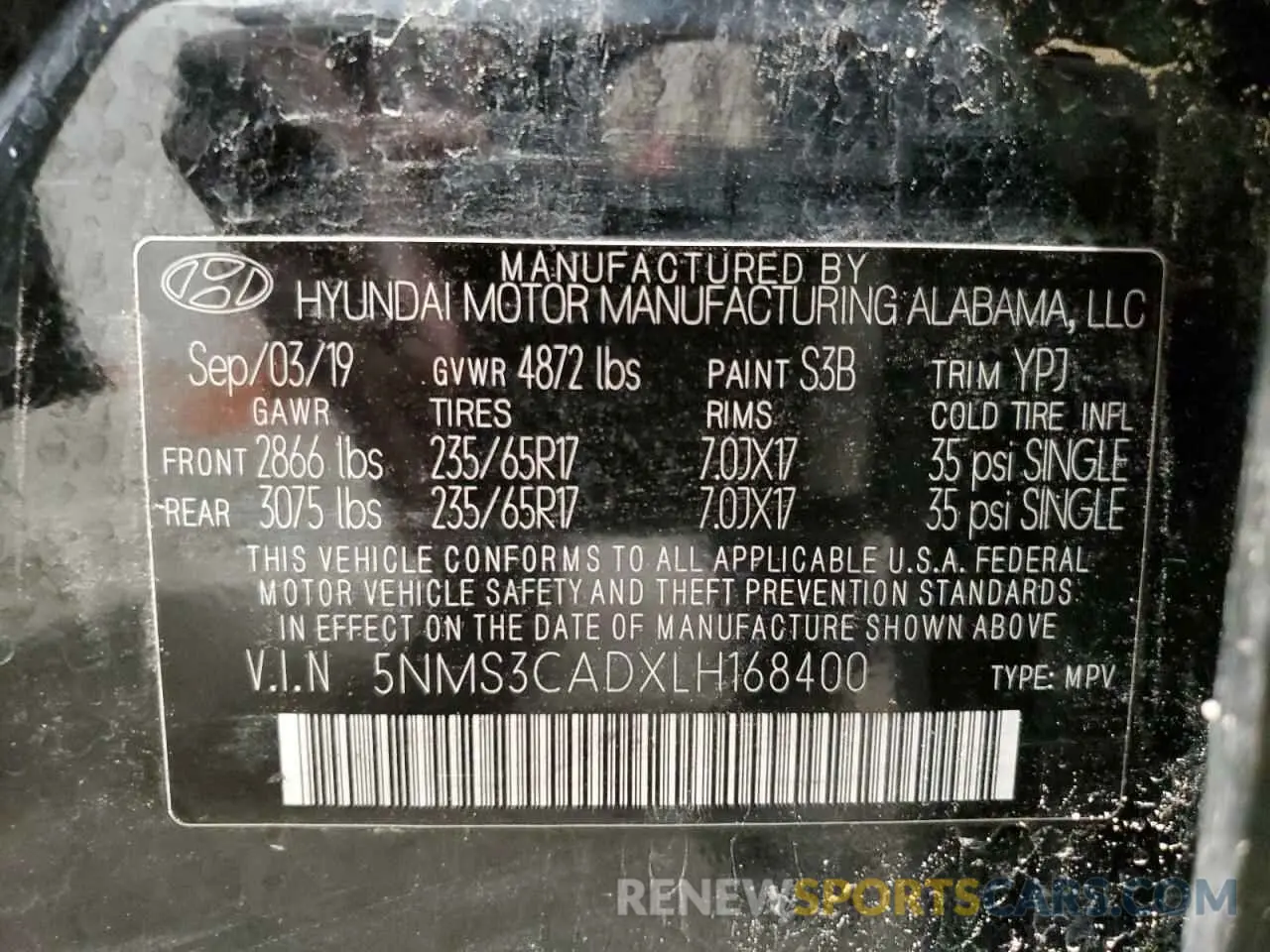 13 fotografías del automóvil dañado 5NMS3CADXLH168400 HYUNDAI SANTA FE 2020