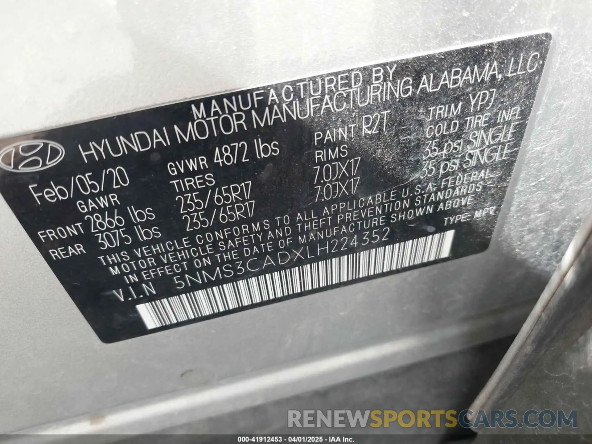 9 fotografías del automóvil dañado 5NMS3CADXLH224352 HYUNDAI SANTA FE 2020