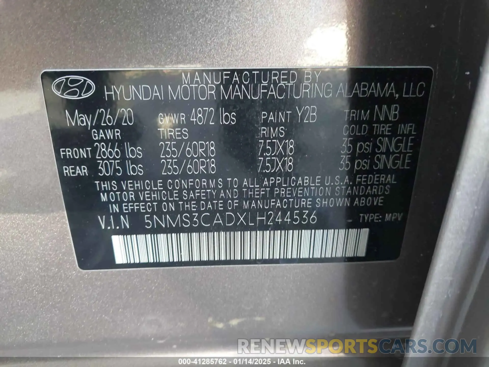9 fotografías del automóvil dañado 5NMS3CADXLH244536 HYUNDAI SANTA FE 2020
