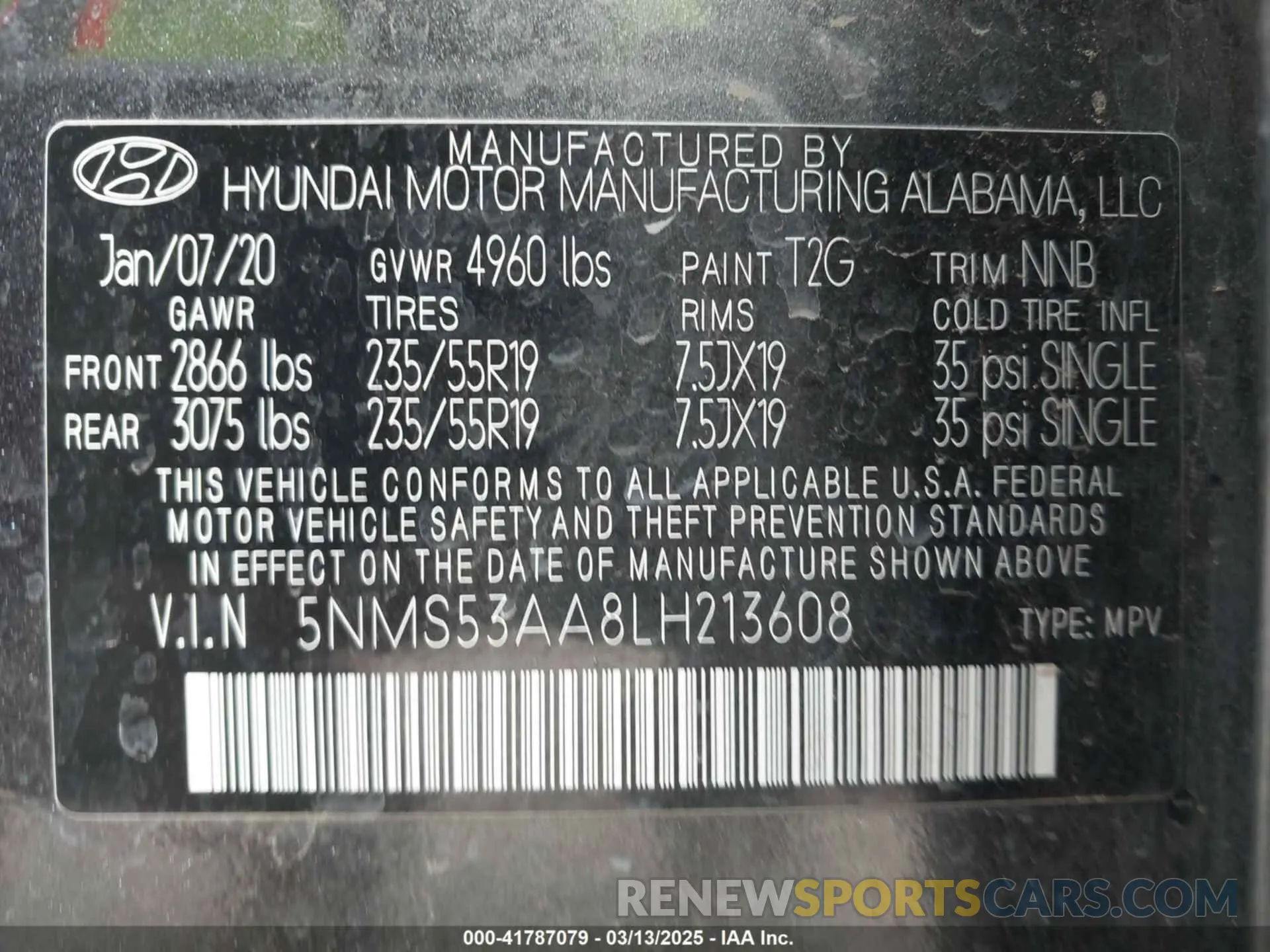 9 fotografías del automóvil dañado 5NMS53AA8LH213608 HYUNDAI SANTA FE 2020
