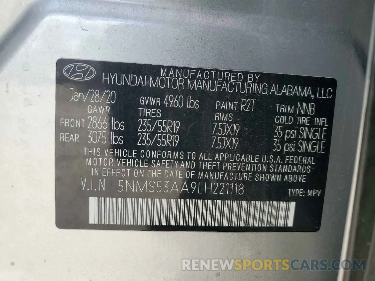 15 fotografías del automóvil dañado 5NMS53AA9LH221118 HYUNDAI SANTA FE 2020