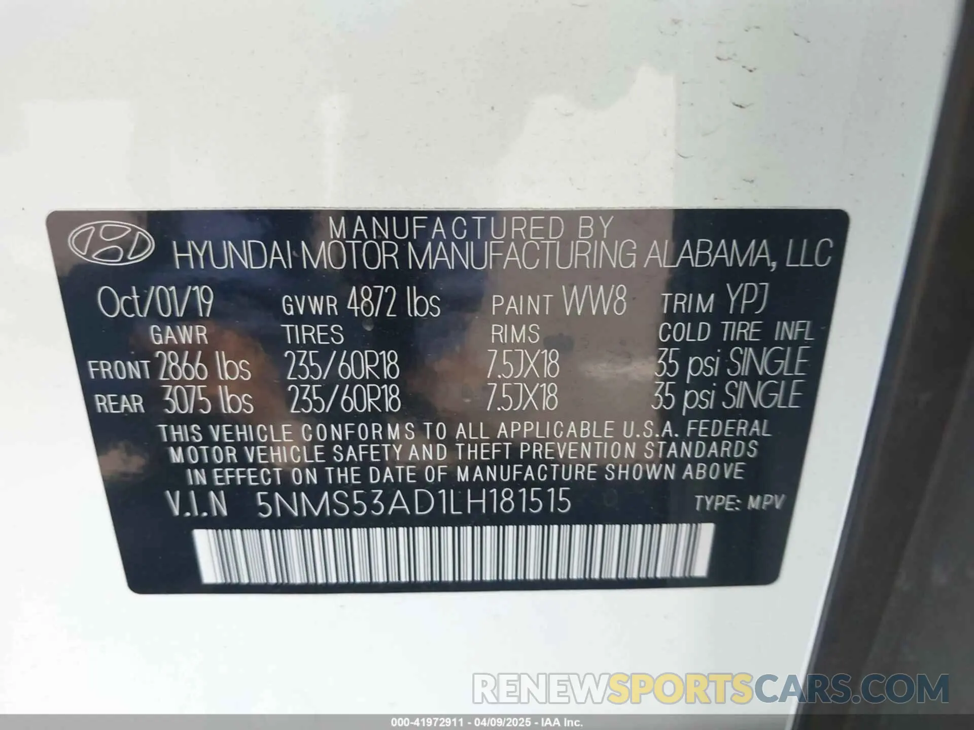 9 fotografías del automóvil dañado 5NMS53AD1LH181515 HYUNDAI SANTA FE 2020