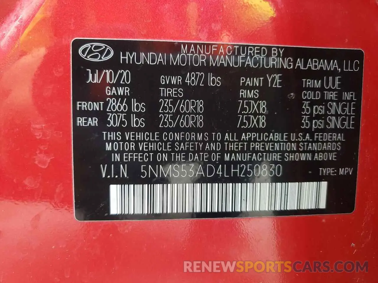 14 fotografías del automóvil dañado 5NMS53AD4LH250830 HYUNDAI SANTA FE 2020