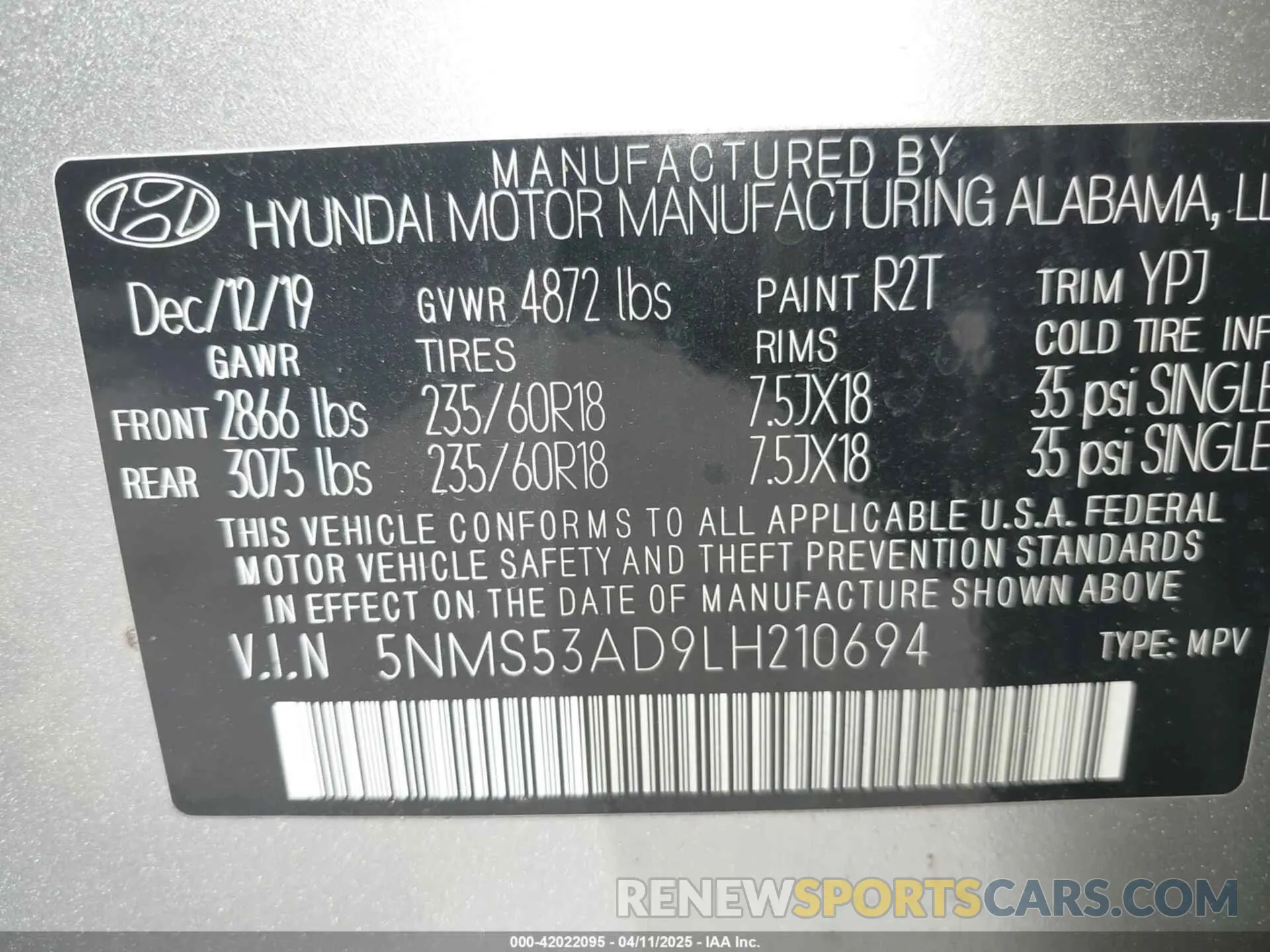 9 fotografías del automóvil dañado 5NMS53AD9LH210694 HYUNDAI SANTA FE 2020