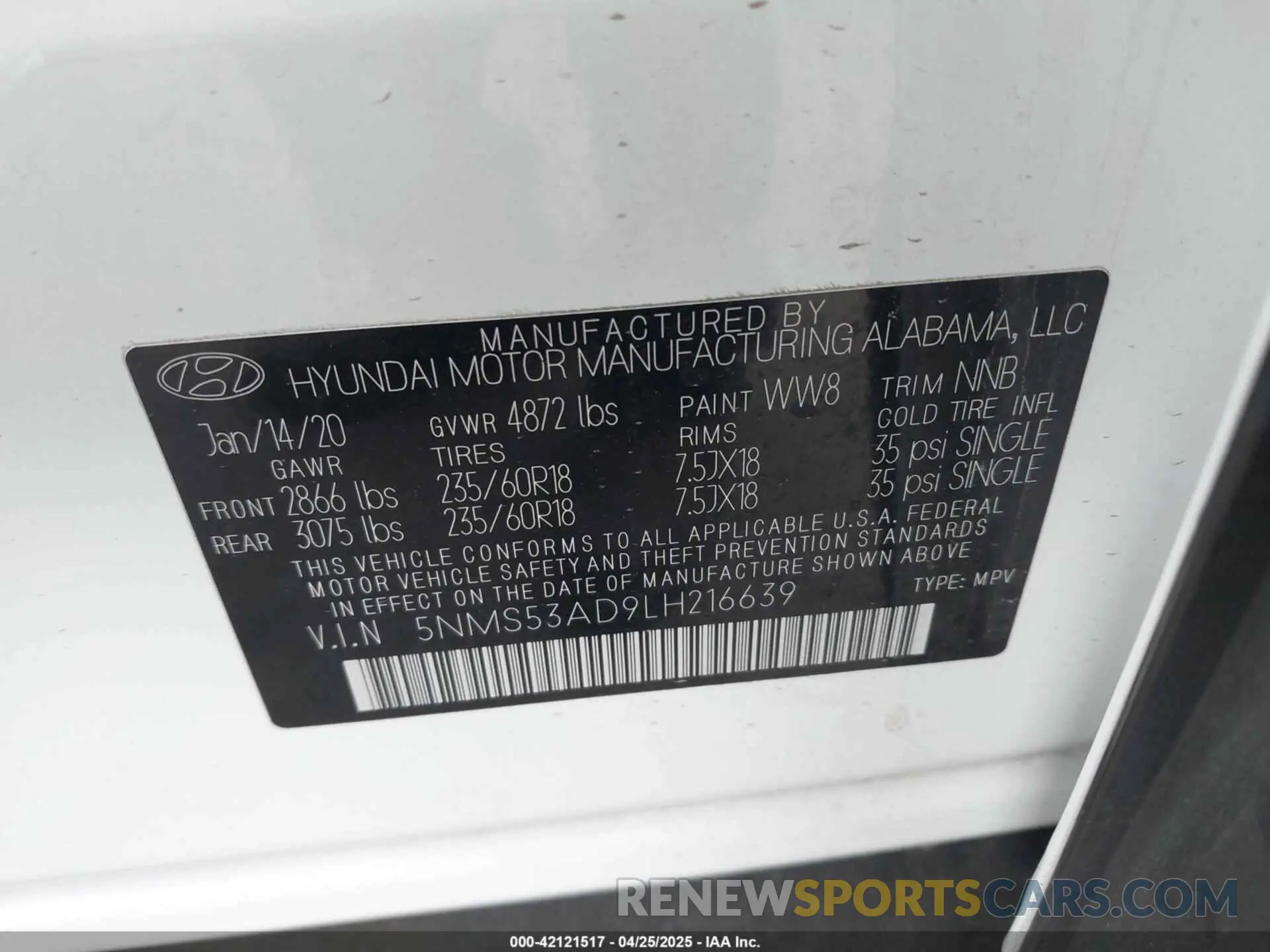 9 fotografías del automóvil dañado 5NMS53AD9LH216639 HYUNDAI SANTA FE 2020