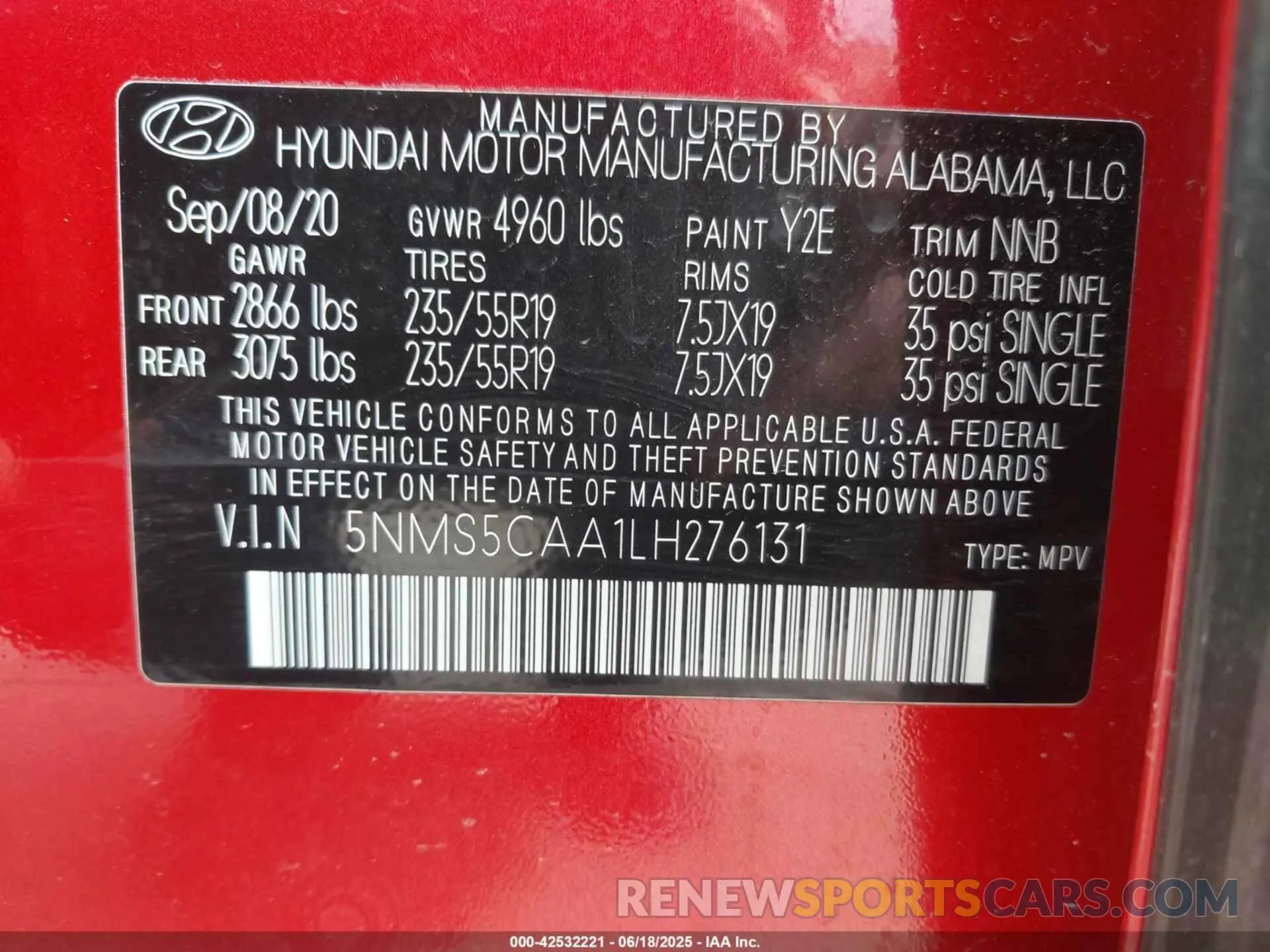 9 fotografías del automóvil dañado 5NMS5CAA1LH276131 HYUNDAI SANTA FE 2020