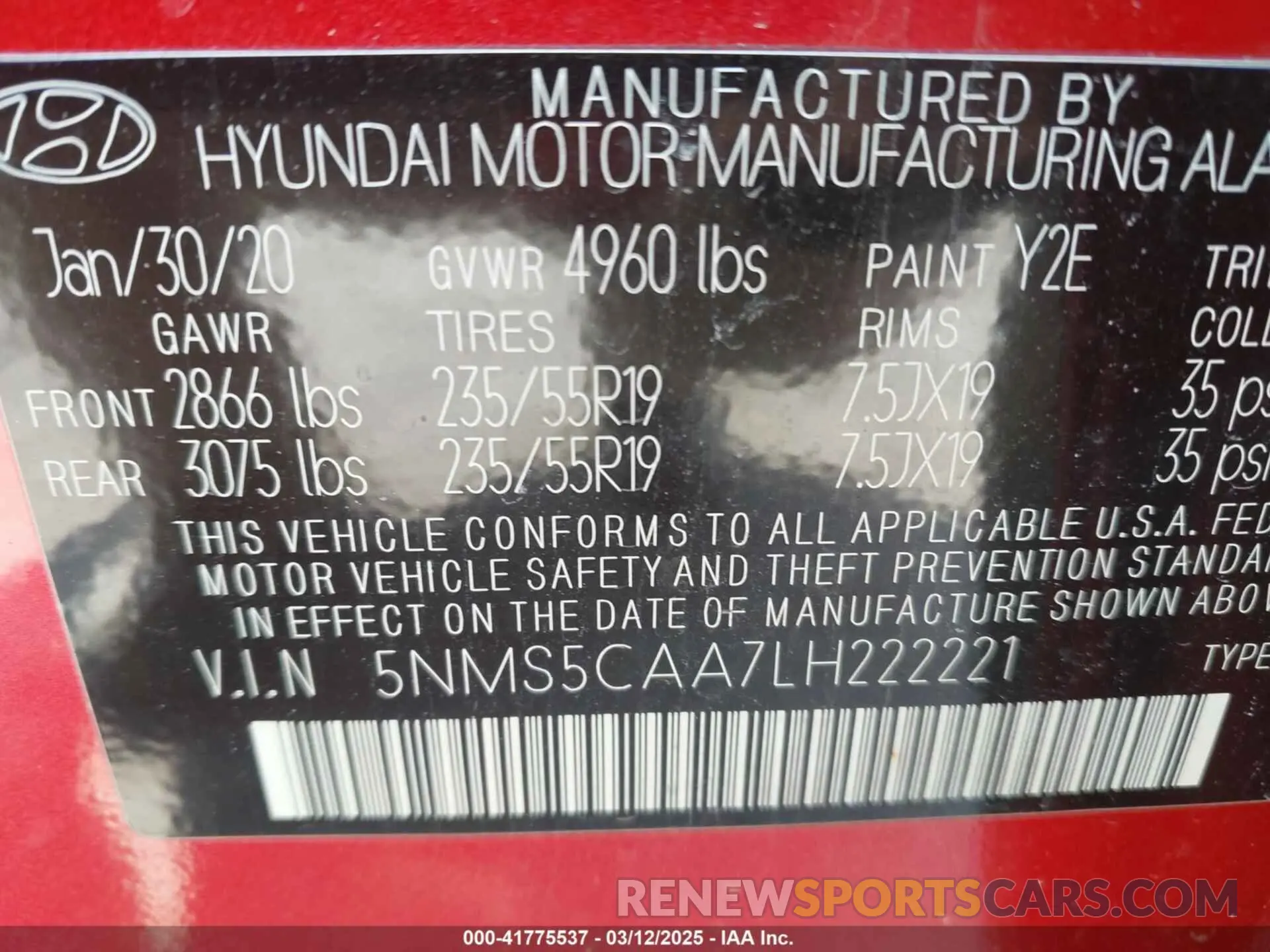 9 fotografías del automóvil dañado 5NMS5CAA7LH222221 HYUNDAI SANTA FE 2020