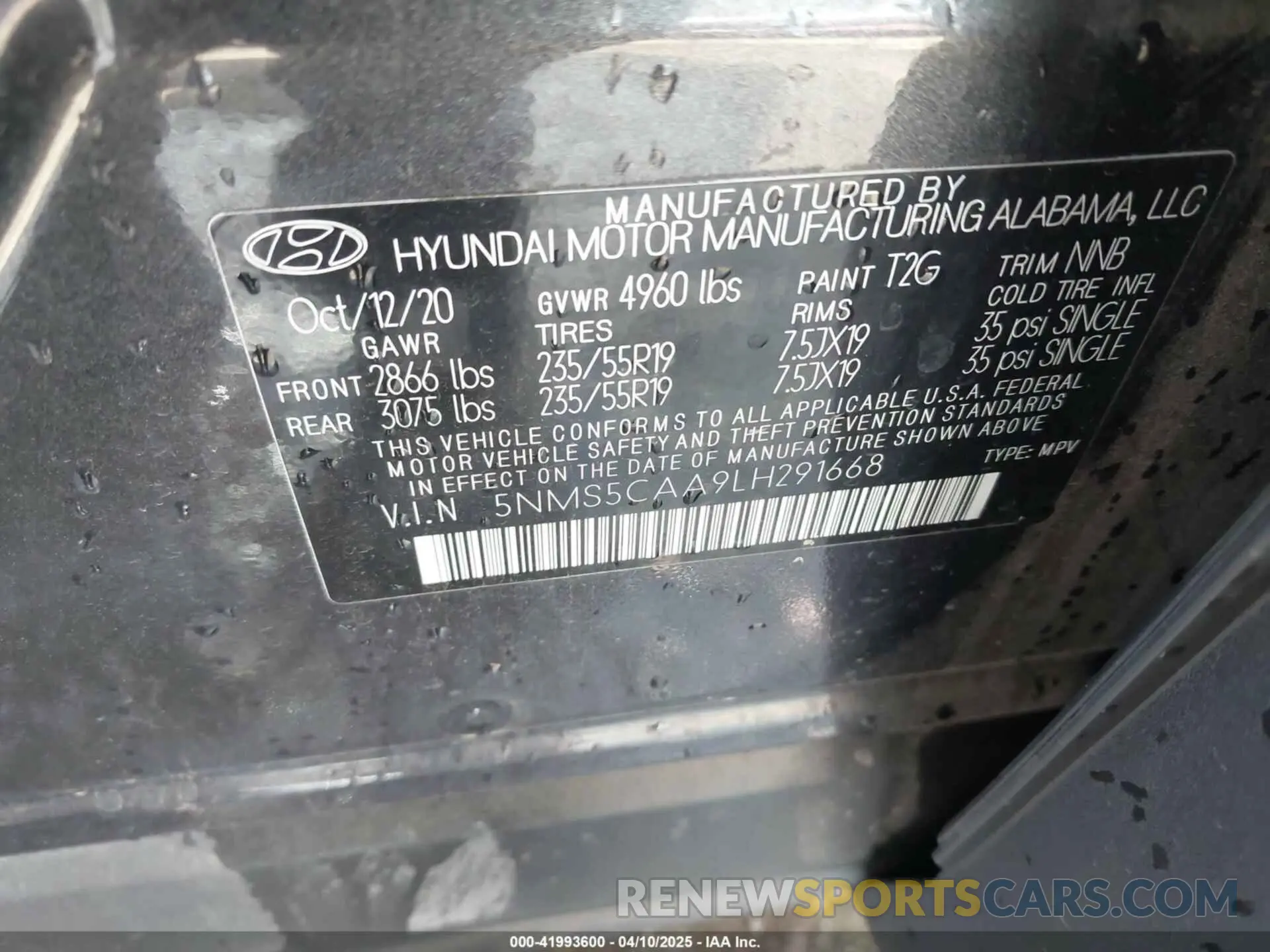 9 fotografías del automóvil dañado 5NMS5CAA9LH291668 HYUNDAI SANTA FE 2020