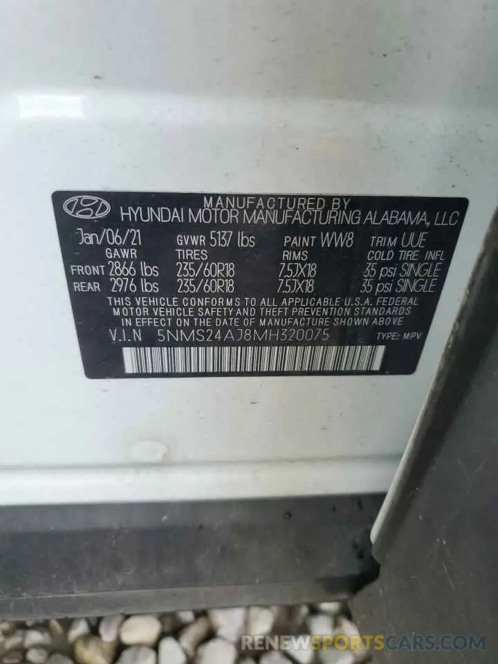 12 fotografías del automóvil dañado 5NMS24AJ8MH320075 HYUNDAI SANTA FE 2021