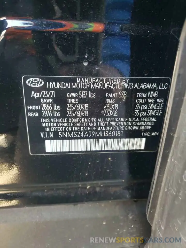 13 fotografías del automóvil dañado 5NMS24AJ9MH360181 HYUNDAI SANTA FE 2021