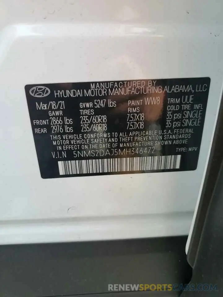 13 fotografías del automóvil dañado 5NMS2DAJ5MH346472 HYUNDAI SANTA FE 2021