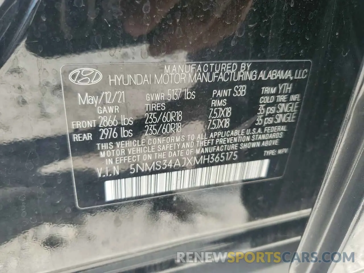 15 fotografías del automóvil dañado 5NMS34AJXMH365175 HYUNDAI SANTA FE 2021