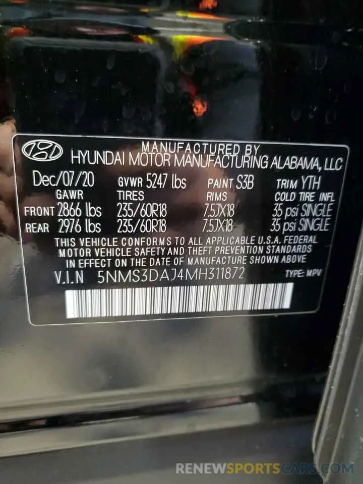 14 fotografías del automóvil dañado 5NMS3DAJ4MH311872 HYUNDAI SANTA FE 2021