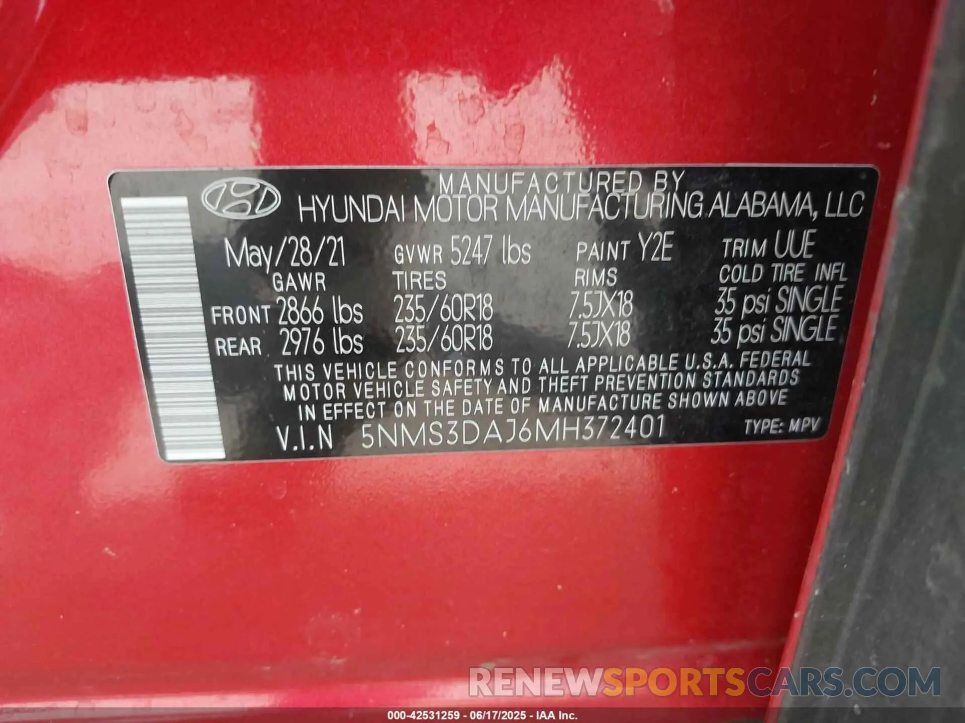 9 fotografías del automóvil dañado 5NMS3DAJ6MH372401 HYUNDAI SANTA FE 2021