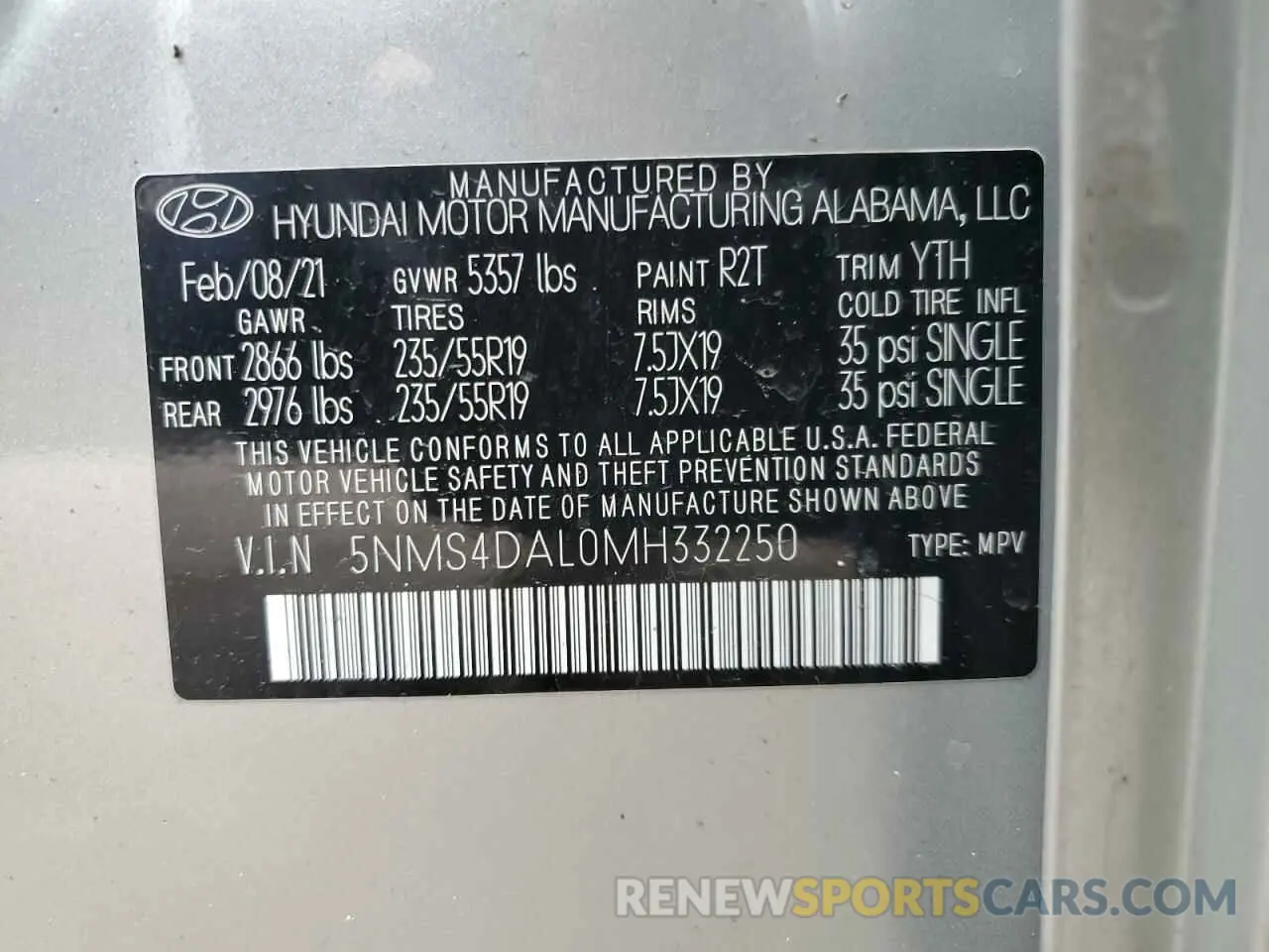 13 fotografías del automóvil dañado 5NMS4DAL0MH332250 HYUNDAI SANTA FE 2021