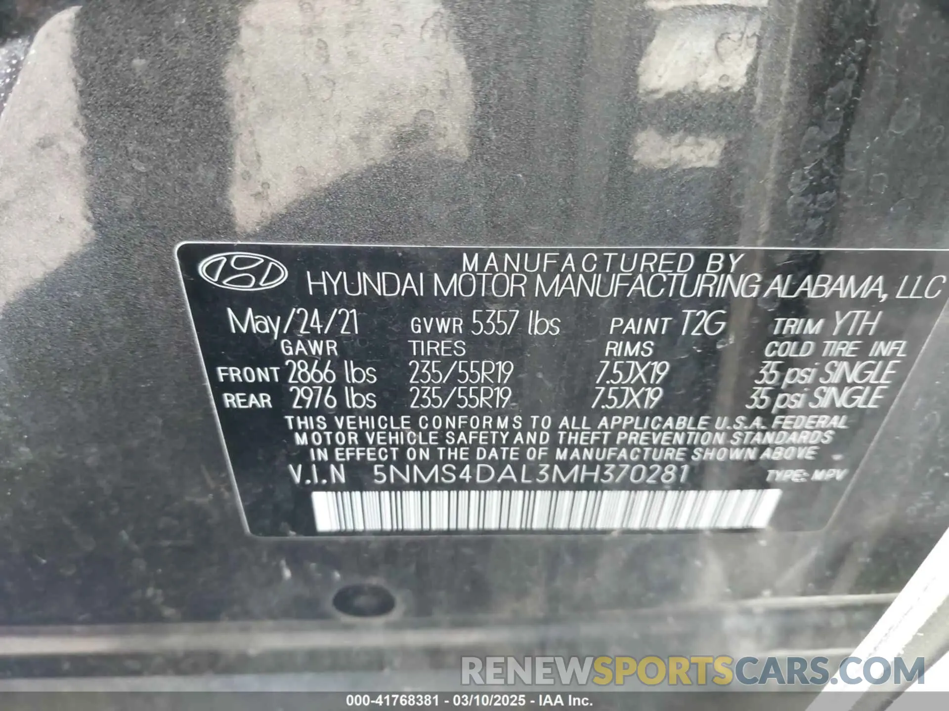 9 fotografías del automóvil dañado 5NMS4DAL3MH370281 HYUNDAI SANTA FE 2021