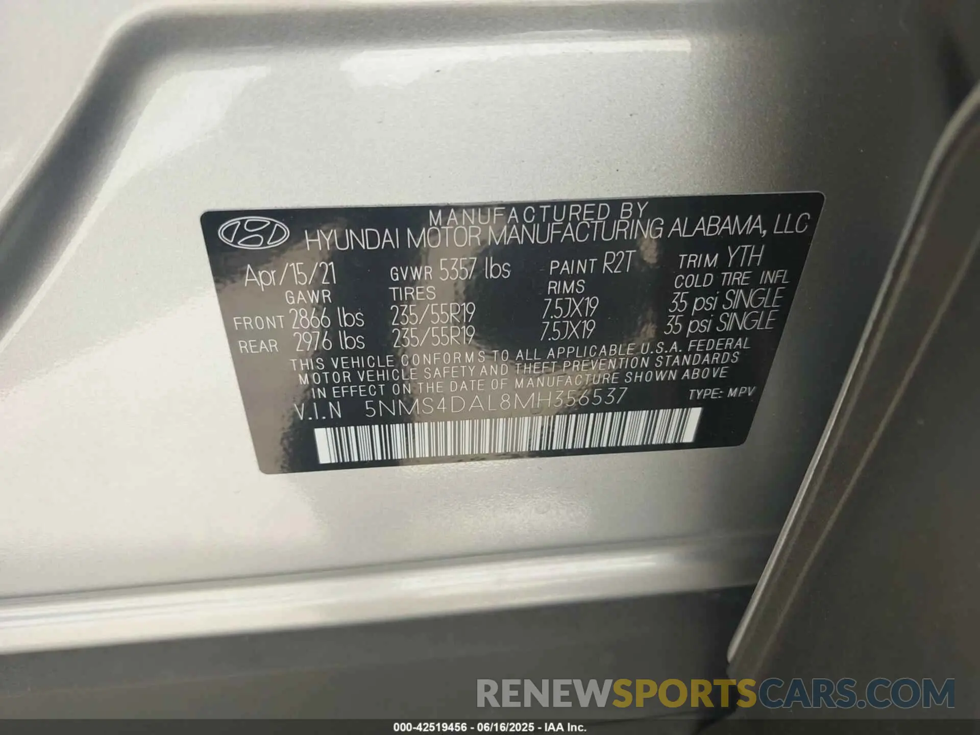9 fotografías del automóvil dañado 5NMS4DAL8MH356537 HYUNDAI SANTA FE 2021
