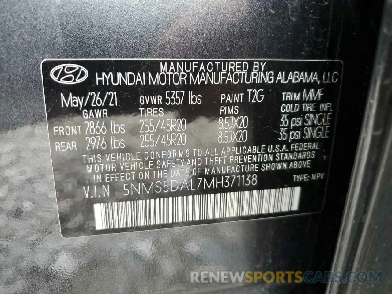 14 fotografías del automóvil dañado 5NMS5DAL7MH371138 HYUNDAI SANTA FE 2021