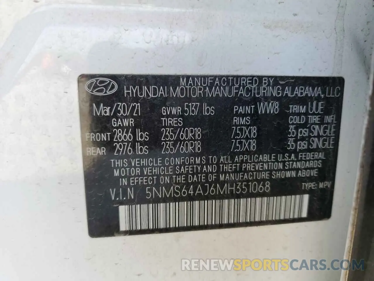 15 fotografías del automóvil dañado 5NMS64AJ6MH351068 HYUNDAI SANTA FE 2021