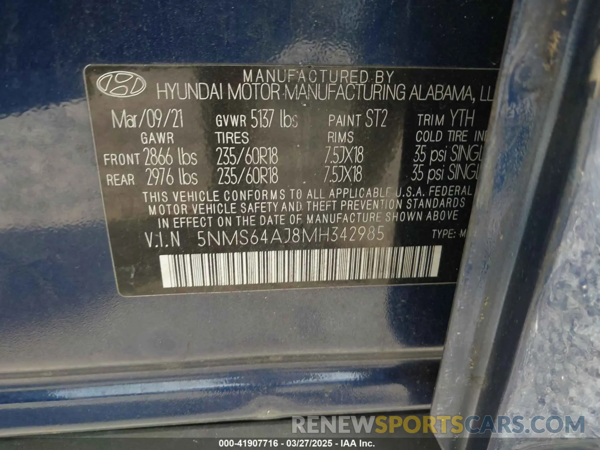 9 fotografías del automóvil dañado 5NMS64AJ8MH342985 HYUNDAI SANTA FE 2021
