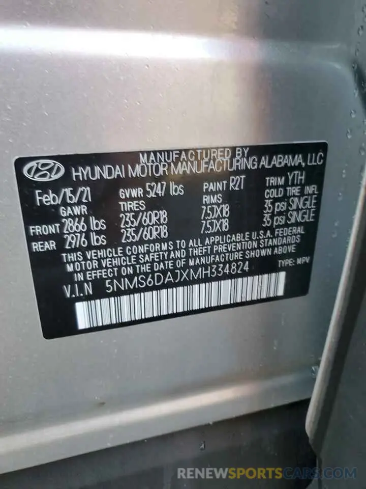 13 fotografías del automóvil dañado 5NMS6DAJXMH334824 HYUNDAI SANTA FE 2021