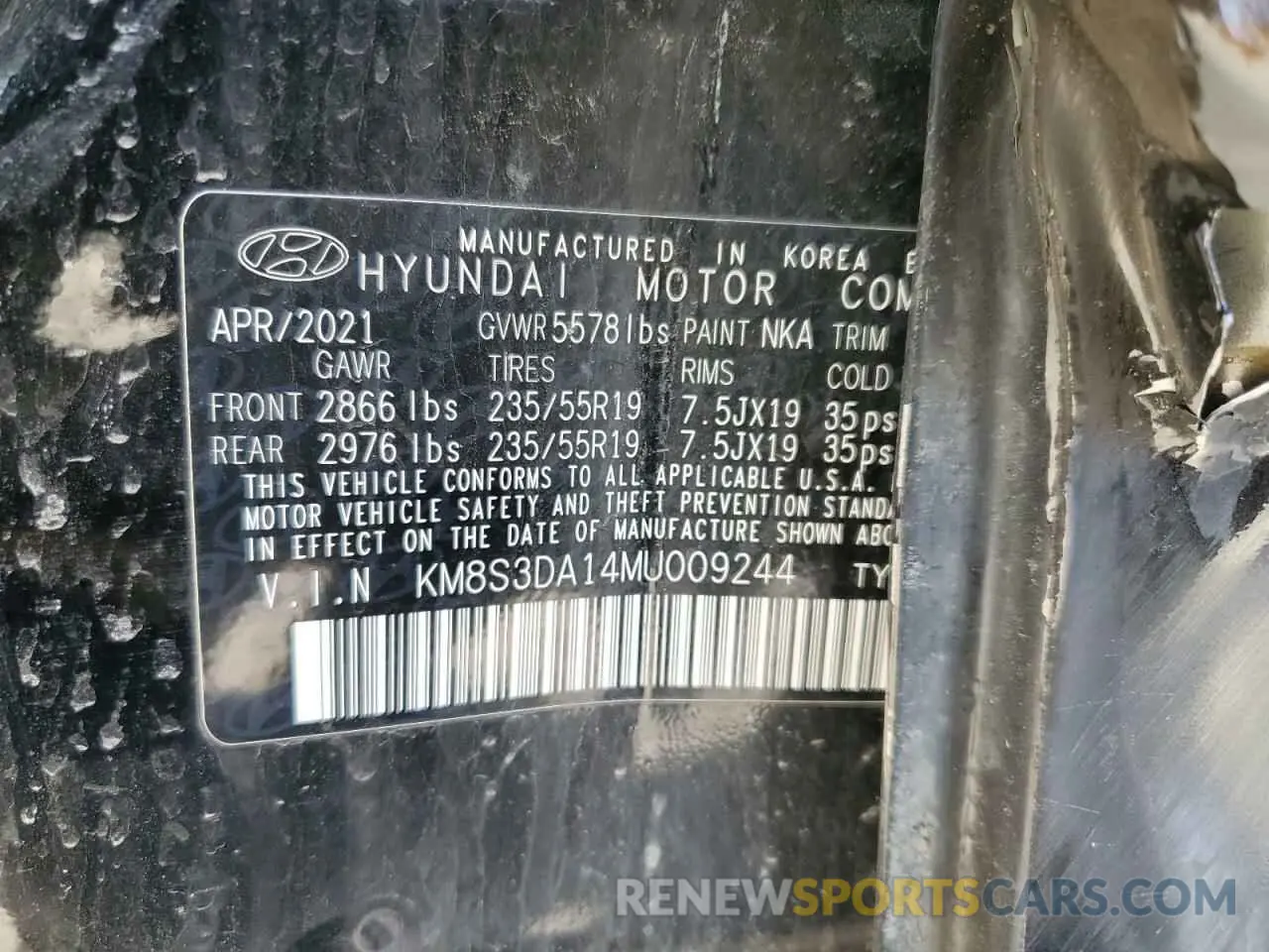 13 fotografías del automóvil dañado KM8S3DA14MU009244 HYUNDAI SANTA FE 2021