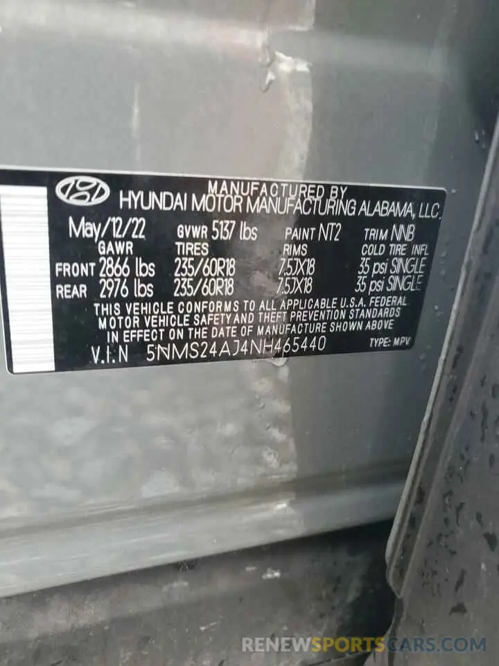 14 fotografías del automóvil dañado 5NMS24AJ4NH465440 HYUNDAI SANTA FE 2022